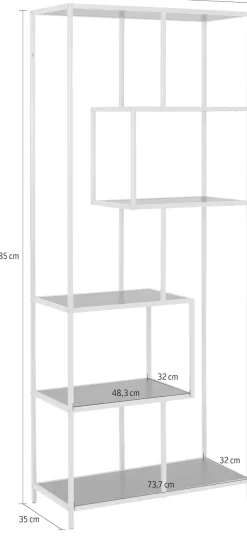 ACTONA GROUP Bücherregal Metallgestell, modernes Design, 5 Einlegeböden, asymmetrische Details