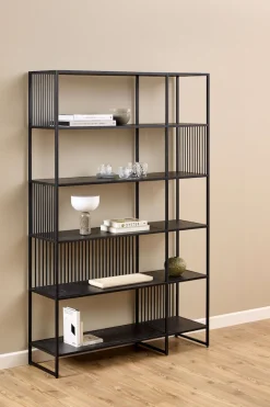ACTONA GROUP Bücherregal »Strington, Regal, Raumteiler, Standregal« (B/T/H: 120/35/185 cm),schwarzer Stahlrahmen, 5 Regale, Marmoroptik, FSC™