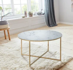 ACTONA GROUP Couchtisch »Alina« mit Marmorprint auf der matten Glasplatte und einem Metallgestell