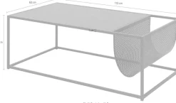 ACTONA GROUP Couchtisch mit Gestell aus Metall, rechteckige Form, Zeitungsständer aus Metall