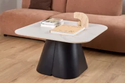ACTONA GROUP Couchtisch »Salinas, Sofatisch, Tisch, Beistelltisch« B/T/H: 80x80x48 cm,weiße Keramikplatte, abgerunde Ecken, schwarzer Stahlfuß