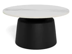 ACTONA GROUP Couchtisch »Santorini Kaffetisch - modern & stilvoll mit langlebiger Keramikplatte« Hellbeige Travertin-Keramik, graues Stahlgestell. Ø: 70 cm