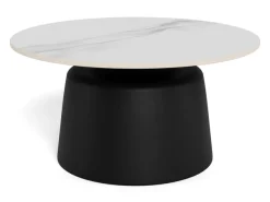ACTONA GROUP Couchtisch »Santorini Kaffetisch - modern & stilvoll mit langlebiger Keramikplatte« Hellbeige Travertin-Keramik, graues Stahlgestell. Ø: 70 cm