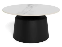 ACTONA GROUP Couchtisch »Santorini Kaffetisch - modern & stilvoll mit langlebiger Keramikplatte« Hellbeige Travertin-Keramik, graues Stahlgestell. Ø: 70 cm