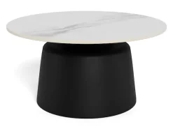ACTONA GROUP Couchtisch »Santorini Kaffetisch - modern & stilvoll mit langlebiger Keramikplatte« Hellbeige Travertin-Keramik, graues Stahlgestell. Ø: 70 cm