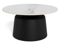 ACTONA GROUP Couchtisch »Santorini Kaffetisch - modern & stilvoll mit langlebiger Keramikplatte« Hellbeige Travertin-Keramik, graues Stahlgestell. Ø: 70 cm