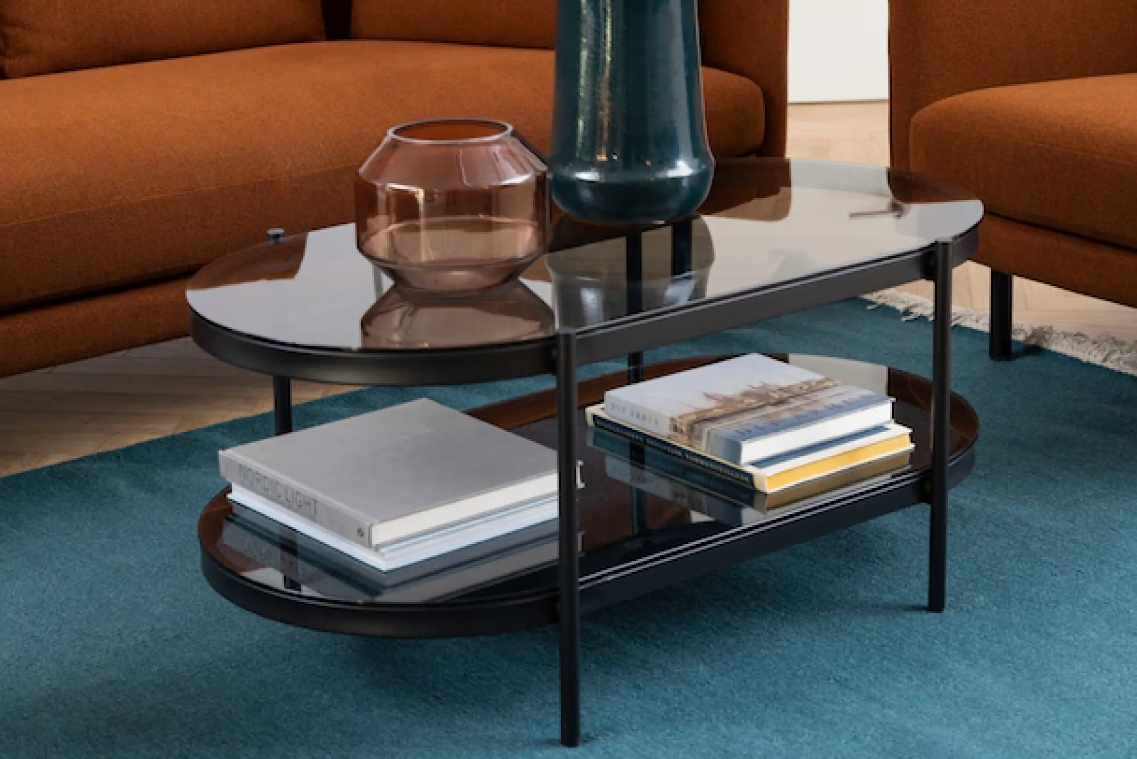 ACTONA GROUP Couchtisch 1 Stk. tlg. tischplatte aus gehärtetem Rauchglas.Oval, 1 Ablage, B: 95 cm