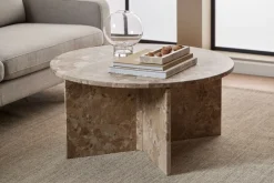 ACTONA GROUP Couchtisch »Vega« Couchtisch, und V-förmig Gestell matt Latte lackiert Marmor, Ø90x42 cm