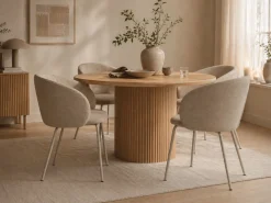 ACTONA GROUP Esszimmerstuhl »Eleanor 2er Set, gepolstert mit Armlehne, bequem, modern, beige« (Set) Skandinavisches Design, hoher Sitzkomfort & weicher Stoff