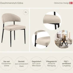ACTONA GROUP Esszimmerstuhl »Edina 2er Set, Stoff - bequem & stilvoll, mehrere Farben, moderne« () Gepolstert, weicher Bezug & hoher Sitzkomfort, schwarze Stahlbeine