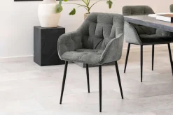ACTONA GROUP Esszimmerstuhl () Essstuhl Anthrazit, Beine mattschwarzem Stahl und Tuftings, 2er Set