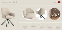 ACTONA GROUP Esszimmerstuhl »Glenda 2er-Set, 360° drehbar, mit Armlehnen, in mehreren Farben« () gepolstert, mit Armlehne, schwarze Stahlbeine, drehbar, 2er-Set