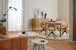 ACTONA GROUP Esszimmerstuhl »Lucy« () Stoff beige, Rücken Eichenfurnier, 4-Stern-Fußkreuz schwarz, drehbar