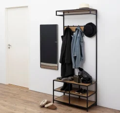 ACTONA GROUP Garderobenständer Metallgestell im Industrie-Look, 3 Einlegeböden, 5 Haken, Breite 77 cm