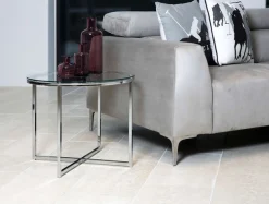 ACTONA GROUP Glastisch »Cross« Runder Beistelltisch, gehärtetem Klarglas, Stahlgestell, T: 55 cm