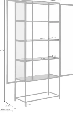 ACTONA GROUP Glasvitrine mit Glastüren und Metallrahmen, 4 Einlegeböden, B: 77 x H: 185,6 cm