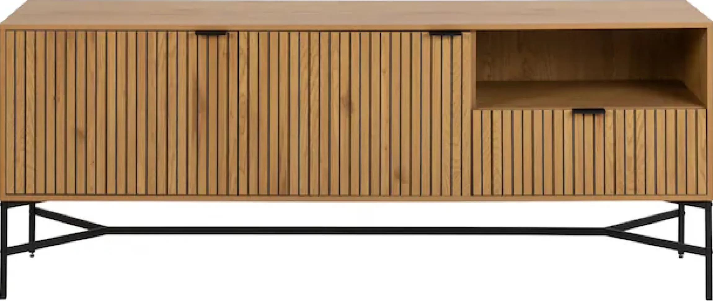 ACTONA GROUP Sideboard »Jaipur Anrichte, Kommode,« Eiche-Optik, 2 Türen, 2 Einlegeböden, Lamellenfront