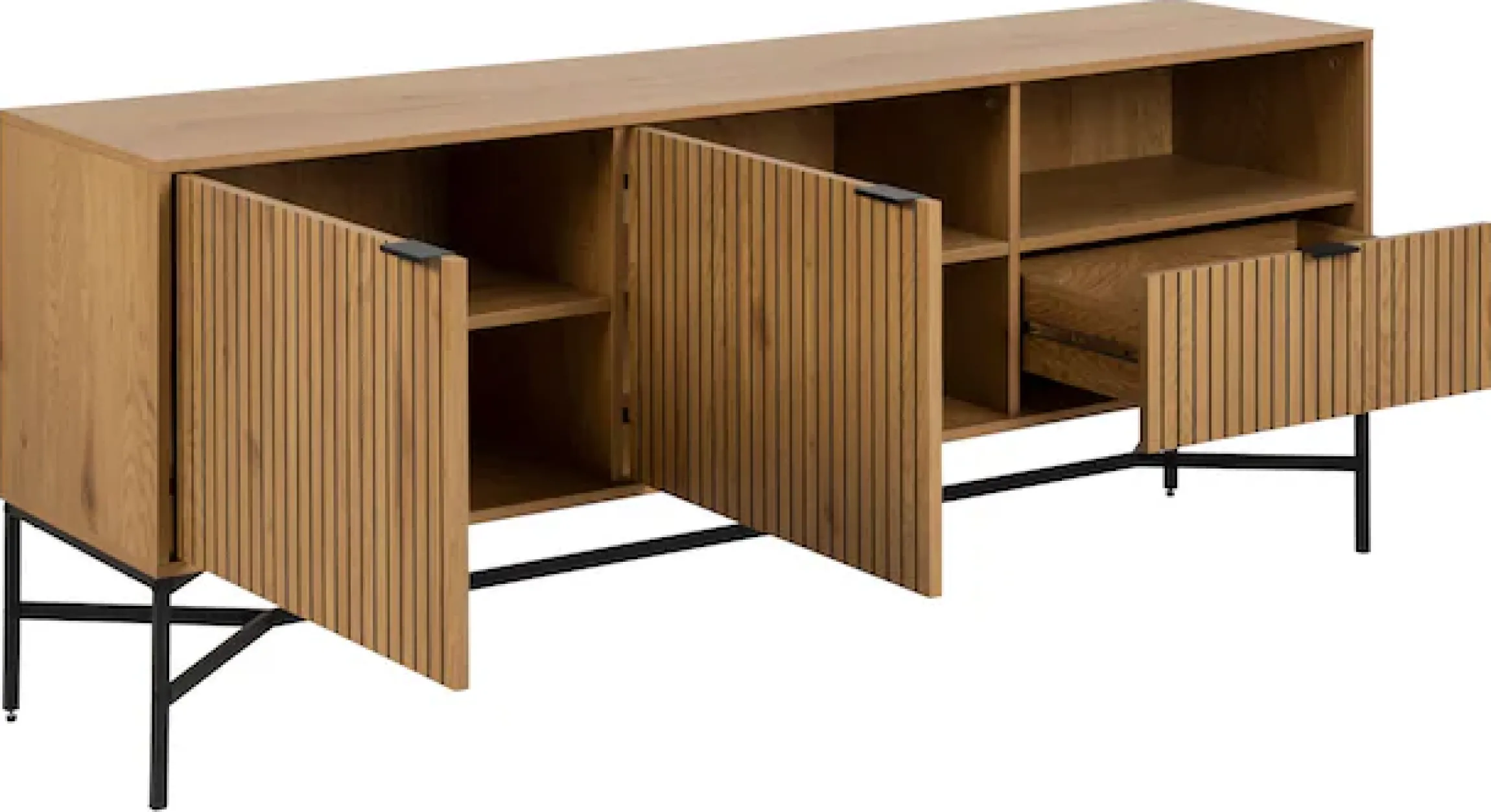ACTONA GROUP Sideboard »Jaipur Anrichte, Kommode,« Eiche-Optik, 2 Türen, 2 Einlegeböden, Lamellenfront