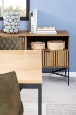 ACTONA GROUP Sideboard »Jaipur Anrichte, Kommode,« Eiche-Optik, 2 Türen, 2 Einlegeböden, Lamellenfront
