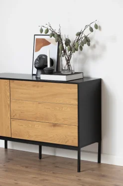 ACTONA GROUP Sideboard 1,schwarze Kontrastrahmen, 1 Tür und 3 Schubladen, Breite 120 cm