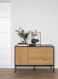 ACTONA GROUP Sideboard 1,schwarze Kontrastrahmen, 1 Tür und 3 Schubladen, Breite 120 cm
