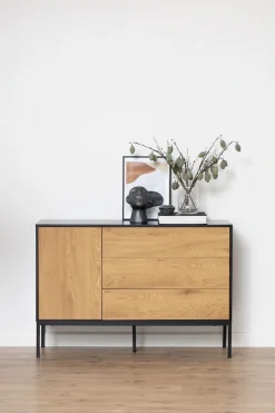 ACTONA GROUP Sideboard 1,schwarze Kontrastrahmen, 1 Tür und 3 Schubladen, Breite 120 cm