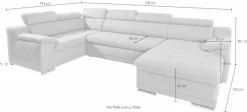 »Andiamo U-Form, B: 336 cm, Kopfteilverstellung, XXL-Sofa« optional Schlaffunktion, frei stellbar, Couch für Wohnkomfort