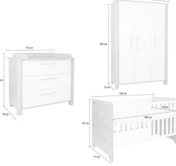 arthur berndt Babyzimmer-Komplettset »Babyzimmer Set »Marlon« 3-teilig« Set, Kleiderschrank, Kinderbett und Wickelkommode, 3 Stk. tlg.