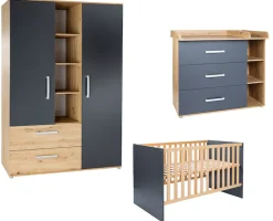 arthur berndt Babyzimmer-Komplettset »Babyzimmer-Set »Alessio« 3-teilig, Anthrazit mit Eiche Artisan Dekor« Set,