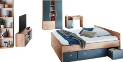 arthur berndt Jugendzimmer-Set »Alessio, Anthrazit mit Artisan Eiche Dekor, viel Stauraum« Set, Kleiderschrank, Bett mit Schubkasten, Schreibtisch, Bücherregal etc., 6 Stk. tlg. mit Melamin-Oberfläche