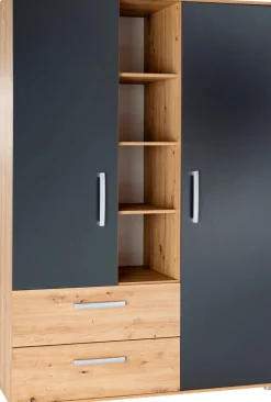 arthur berndt Jugendzimmer-Set »Alessio, Anthrazit mit Artisan Eiche Dekor, viel Stauraum« Set, Kleiderschrank, Bett mit Schubkasten, Schreibtisch, Bücherregal etc., 6 Stk. tlg. mit Melamin-Oberfläche