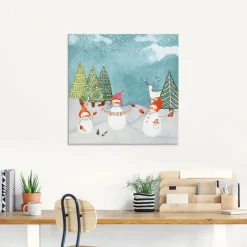 Artland Glasbild »Schneemänner und Tierfreunde« Weihnachten 1 Stk. tlg. in verschiedenen Größen
