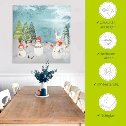 Artland Glasbild »Schneemänner und Tierfreunde« Weihnachten 1 Stk. tlg. in verschiedenen Größen