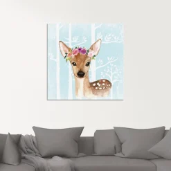 Artland Glasbild »Wild Reh mit Blumen im blauen Wald« Tiere 1 Stk. tlg. in verschiedenen Größen