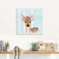 Artland Glasbild »Wild Reh mit Blumen im blauen Wald« Tiere 1 Stk. tlg. in verschiedenen Größen