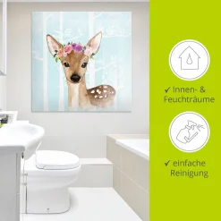 Artland Glasbild »Wild Reh mit Blumen im blauen Wald« Tiere 1 Stk. tlg. in verschiedenen Größen