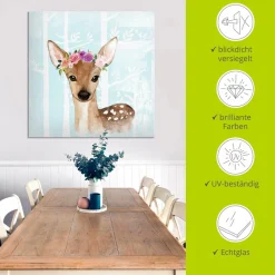 Artland Glasbild »Wild Reh mit Blumen im blauen Wald« Tiere 1 Stk. tlg. in verschiedenen Größen