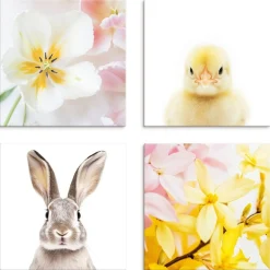 Artland Leinwandbild »Ostergrüße« Blumen | Flower | Küken | Ostern Set, 4 Stk. tlg. in verschiedenen Größen erhältlich