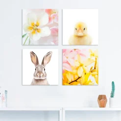 Artland Leinwandbild »Ostergrüße« Blumen | Flower | Küken | Ostern Set, 4 Stk. tlg. in verschiedenen Größen erhältlich