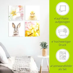 Artland Leinwandbild »Ostergrüße« Blumen | Flower | Küken | Ostern Set, 4 Stk. tlg. in verschiedenen Größen erhältlich