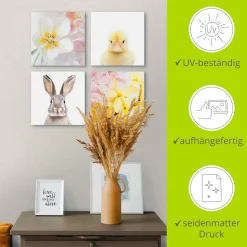 Artland Leinwandbild »Ostergrüße« Blumen | Flower | Küken | Ostern Set, 4 Stk. tlg. in verschiedenen Größen erhältlich
