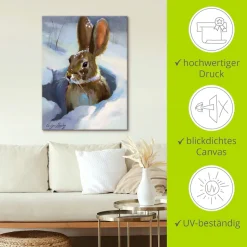 Artland Leinwandbild »Schneehase« Wildtiere 1 Stk. tlg. auf Holzrahmen gespannt