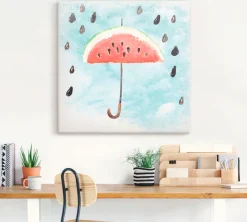 Artland Leinwandbild »Sommer Melonen Regen« Lebensmittel 1 Stk. tlg. auf Holzrahmen gespannt