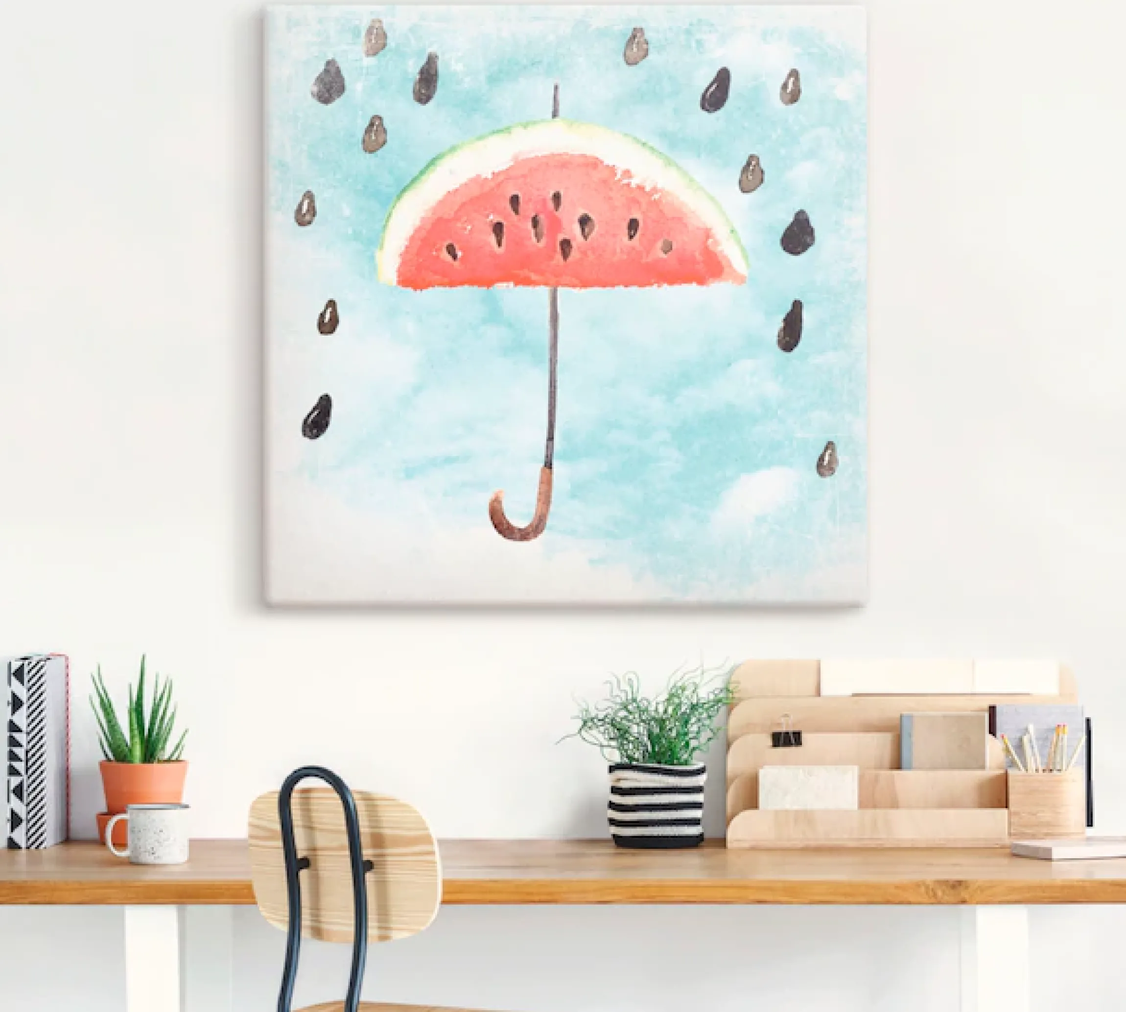 Artland Leinwandbild »Sommer Melonen Regen« Lebensmittel 1 Stk. tlg. auf Holzrahmen gespannt