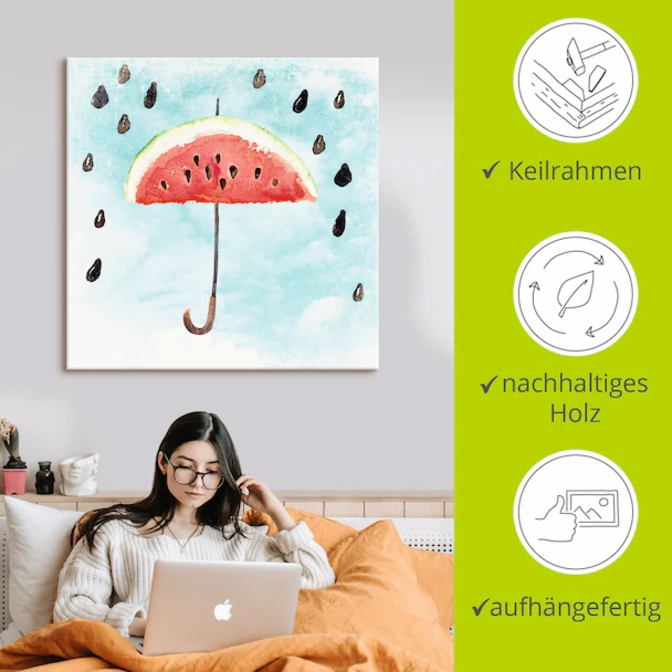 Artland Leinwandbild »Sommer Melonen Regen« Lebensmittel 1 Stk. tlg. auf Holzrahmen gespannt