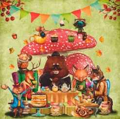 Artland Leinwandbild »Wald Freunde Fliegenpilz Teetrinken« Animal Fantasy 1 Stk. tlg. auf Holzrahmen gespannt
