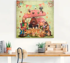 Artland Leinwandbild »Wald Freunde Fliegenpilz Teetrinken« Animal Fantasy 1 Stk. tlg. auf Holzrahmen gespannt
