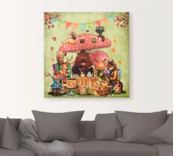 Artland Leinwandbild »Wald Freunde Fliegenpilz Teetrinken« Animal Fantasy 1 Stk. tlg. auf Holzrahmen gespannt