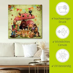 Artland Leinwandbild »Wald Freunde Fliegenpilz Teetrinken« Animal Fantasy 1 Stk. tlg. auf Holzrahmen gespannt