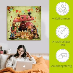 Artland Leinwandbild »Wald Freunde Fliegenpilz Teetrinken« Animal Fantasy 1 Stk. tlg. auf Holzrahmen gespannt